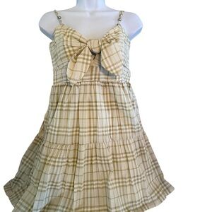 TCEC Beige Plaid Bow-Front Sundress